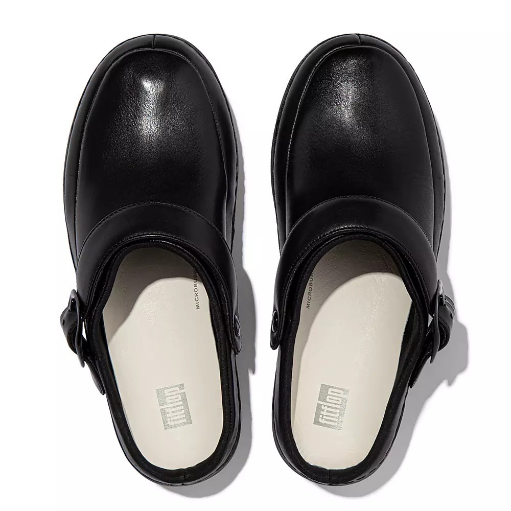 Black Women's Fitflop GOGH PRO Superlight Leather Clogs | NZ.47VEY