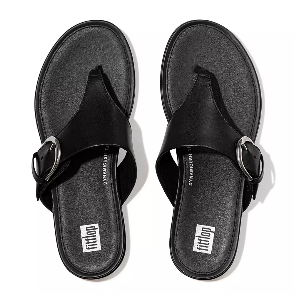 Black Women's Fitflop GRACIE Buckle Leather Toe-Post Sandals | NZ.16ZEL