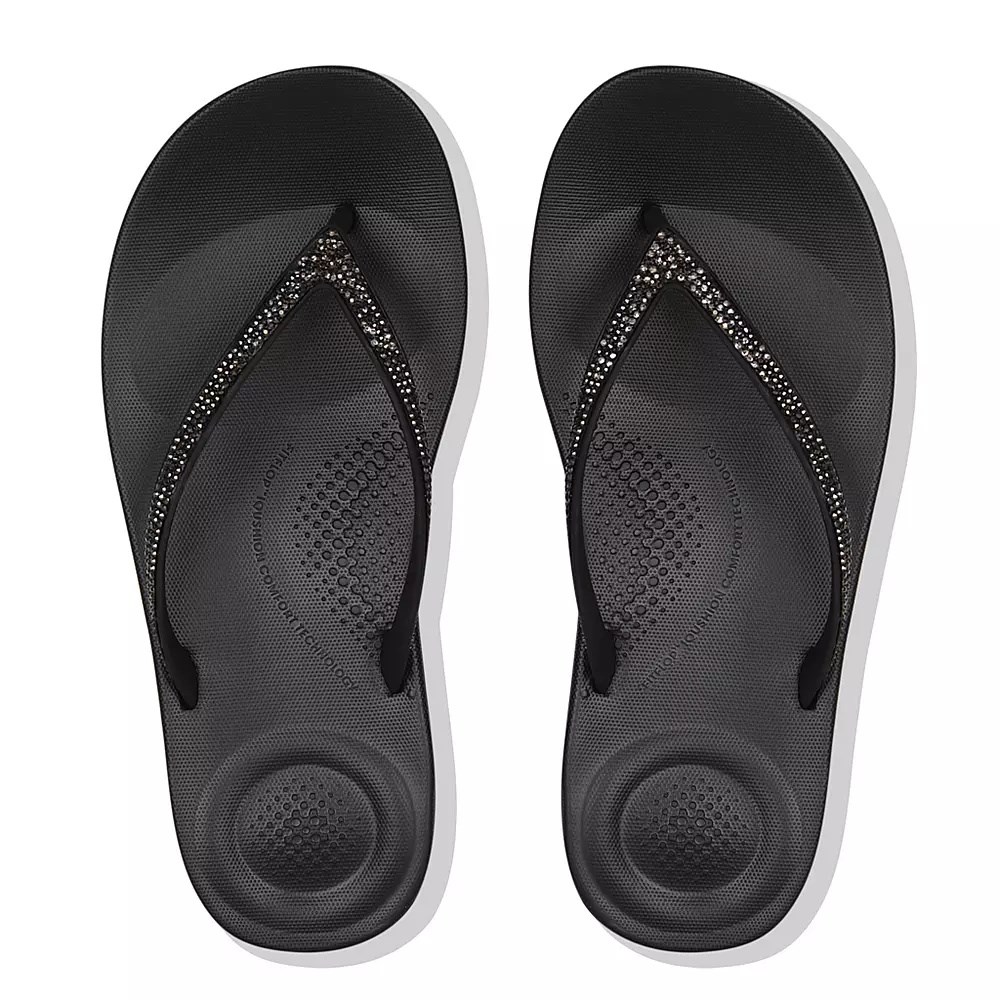 Black Women's Fitflop IQUSHION Sparkle Ergonomic Flip Flops | NZ.70IUW