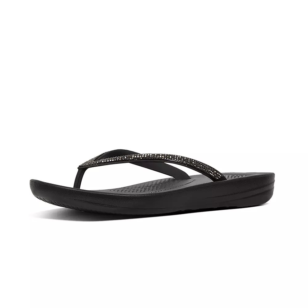 Black Women's Fitflop IQUSHION Sparkle Ergonomic Flip Flops | NZ.70IUW