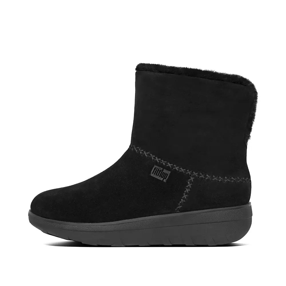 Black Women's Fitflop MUKLUK SHORTY Shearling-Lined Suede Ankle Boots | NZ.92IHS