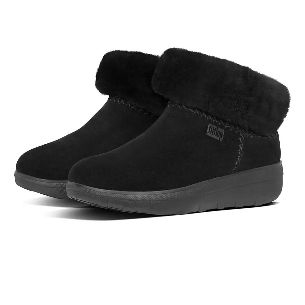 Black Women's Fitflop MUKLUK SHORTY Shearling-Lined Suede Ankle Boots | NZ.92IHS