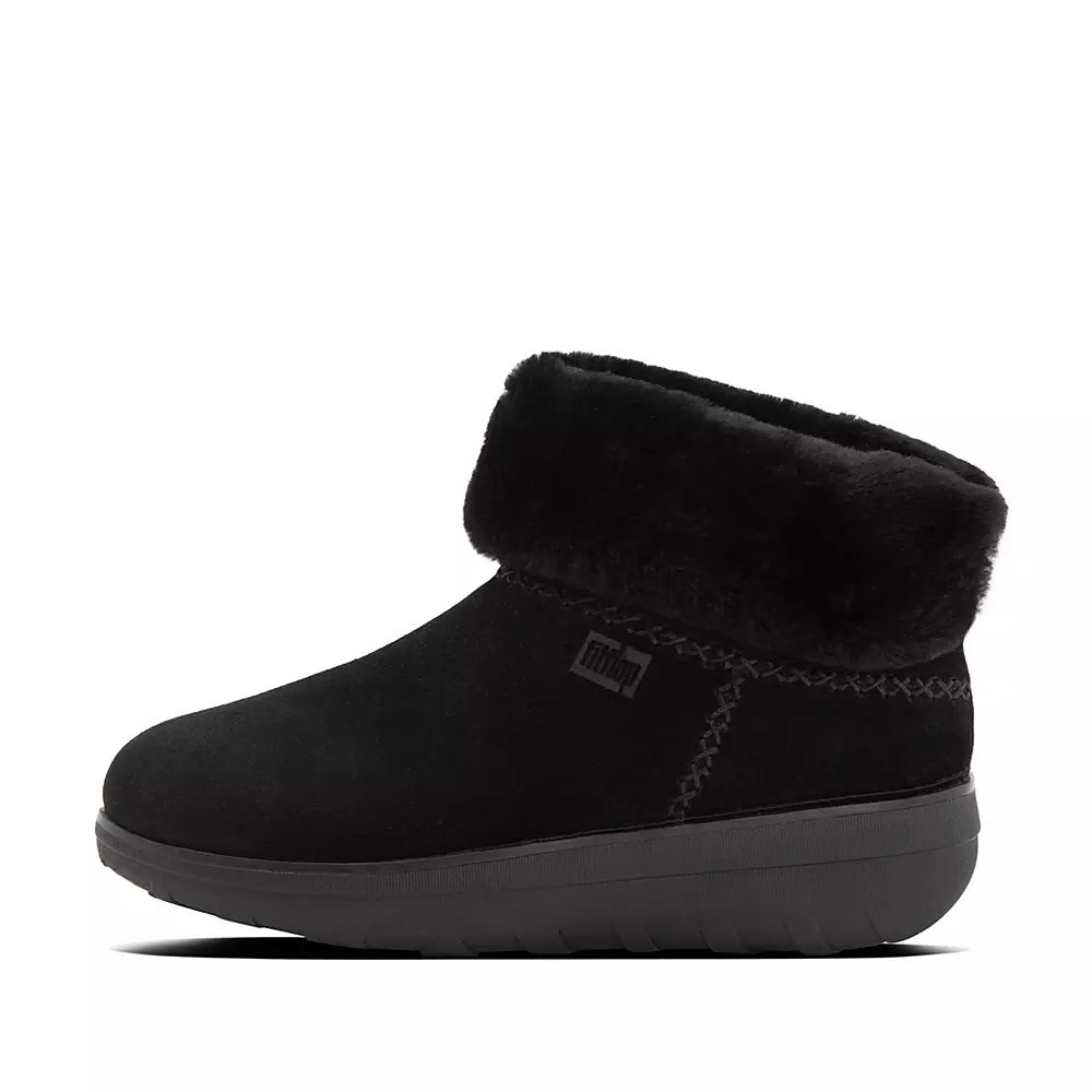 Black Women\'s Fitflop MUKLUK SHORTY Shearling-Lined Suede Ankle Boots | NZ.92IHS