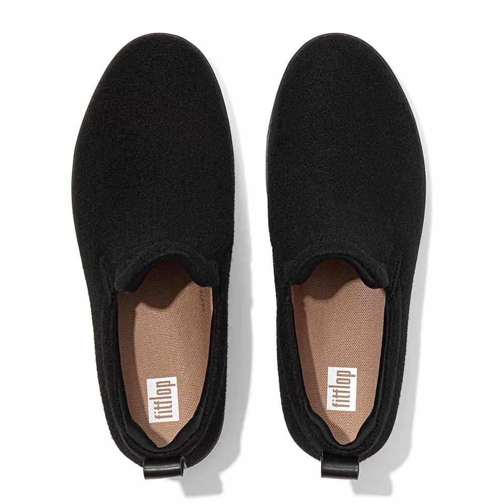 Black Women's Fitflop RALLY Felt Slip On Sneakers | NZ.75OGH