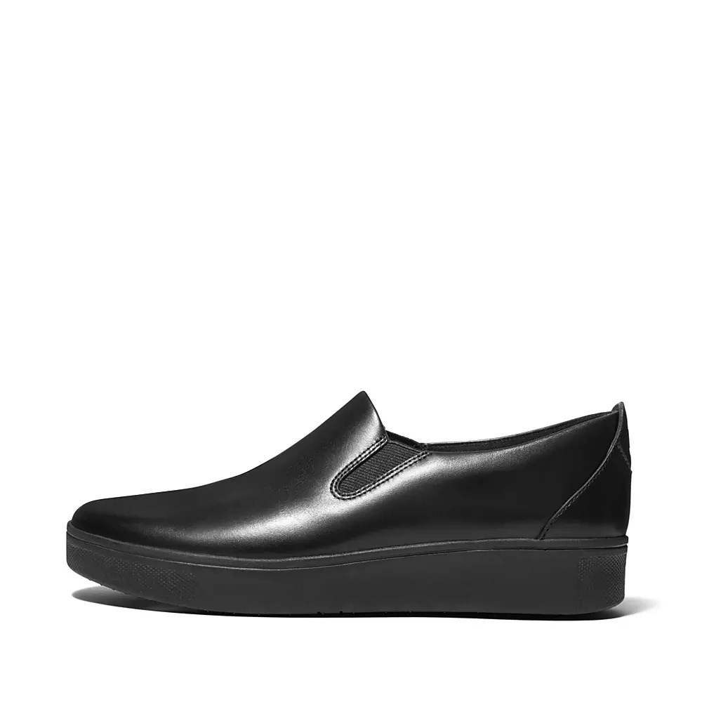 Black Women\'s Fitflop RALLY Slip-On Leather Sneakers | NZ.76VCK