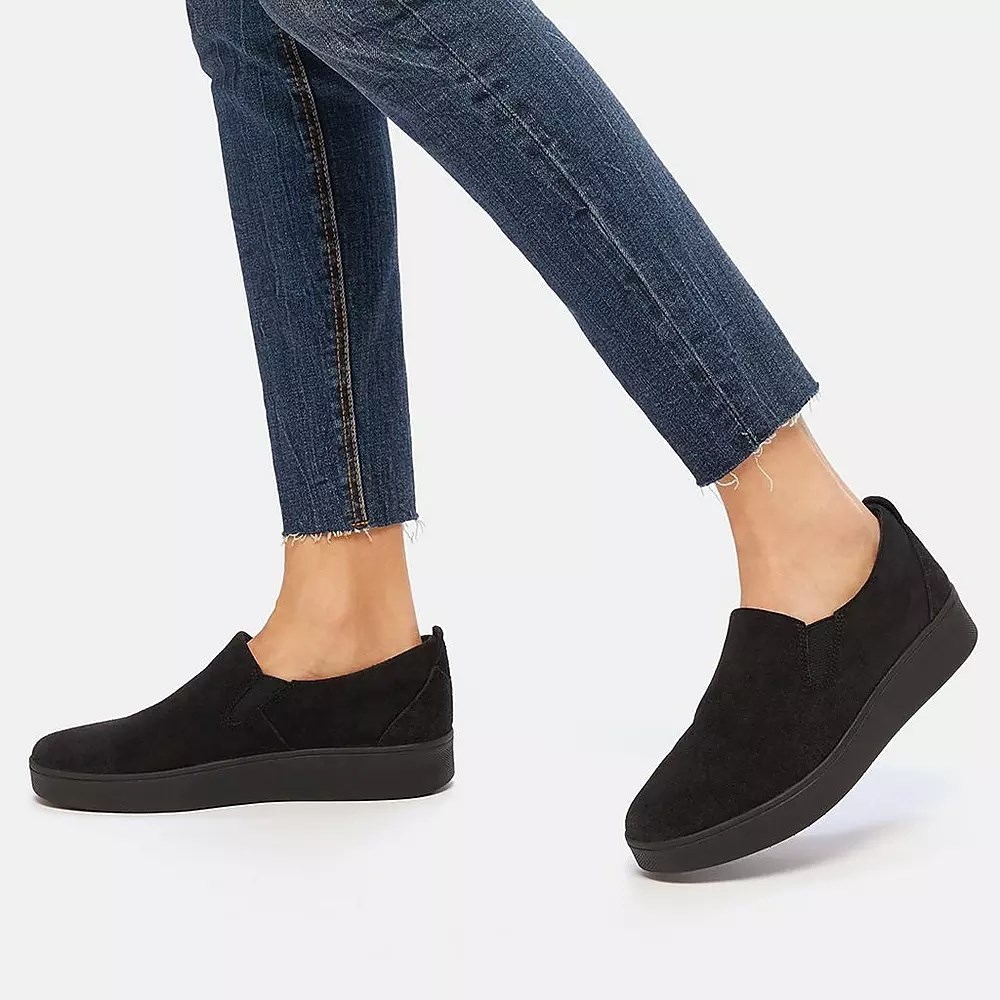 Black Women's Fitflop RALLY Suede Slip On Sneakers | NZ.87ZMK