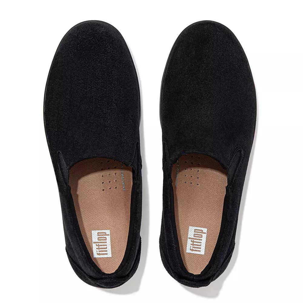 Black Women's Fitflop RALLY Suede Slip On Sneakers | NZ.87ZMK