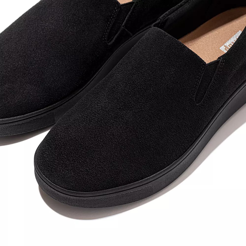 Black Women's Fitflop RALLY Suede Slip On Sneakers | NZ.87ZMK