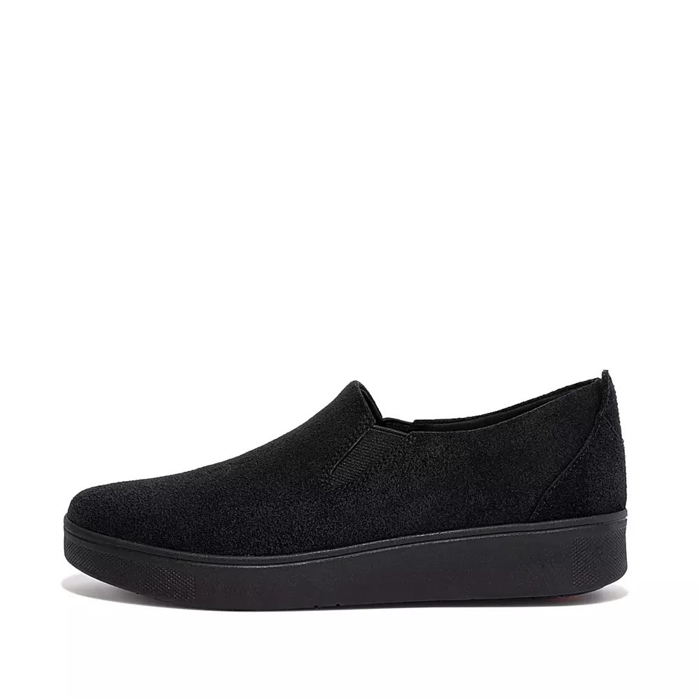 Black Women\'s Fitflop RALLY Suede Slip On Sneakers | NZ.87ZMK