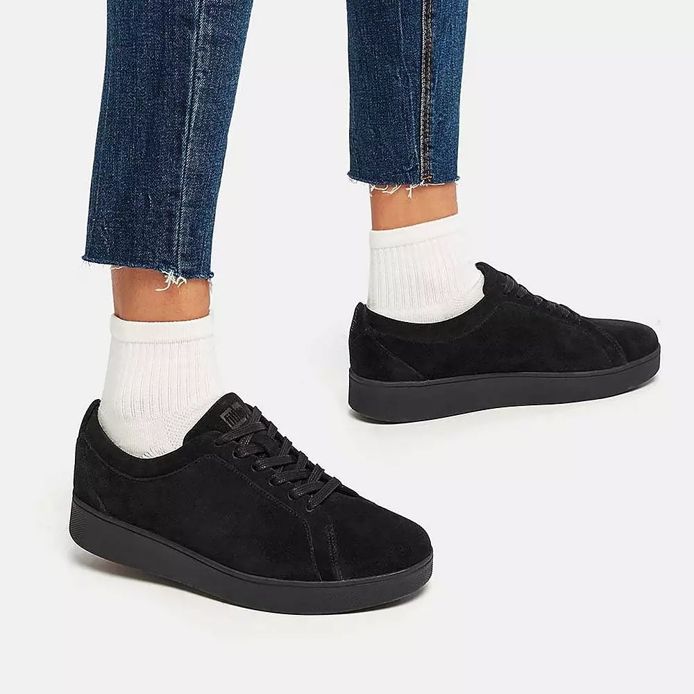 Black Women's Fitflop RALLY Suede Sneakers | NZ.69KJP