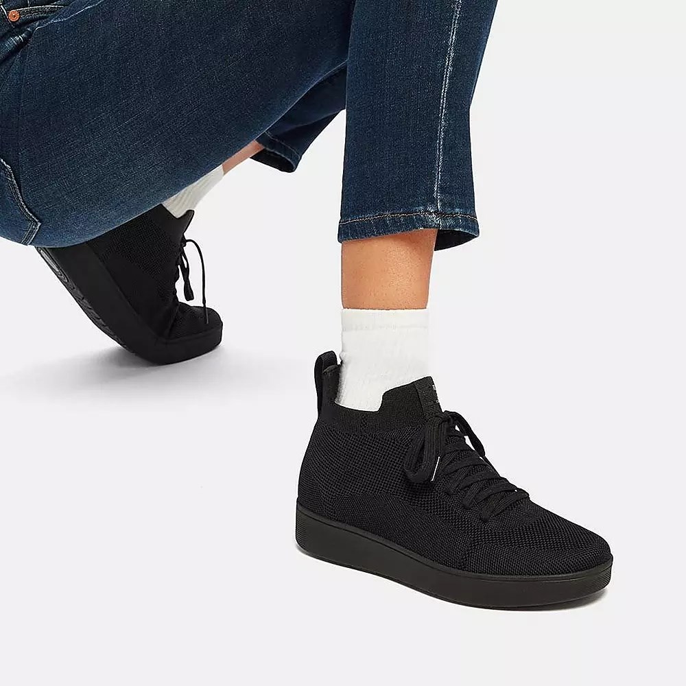 Black Women's Fitflop RALLY Water-Resistant Knit High Top Sneakers | NZ.07LQI