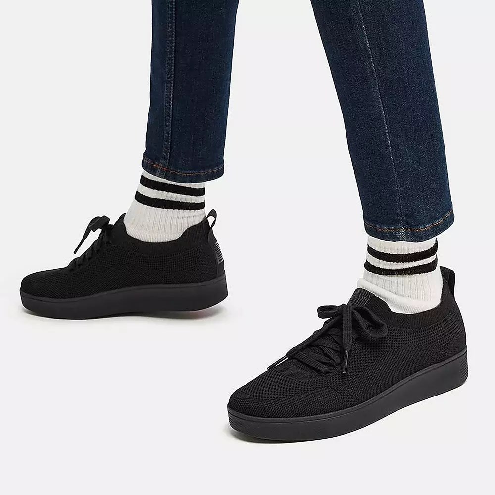 Black Women's Fitflop RALLY Water-Resistant Knit Sneakers | NZ.80YCV