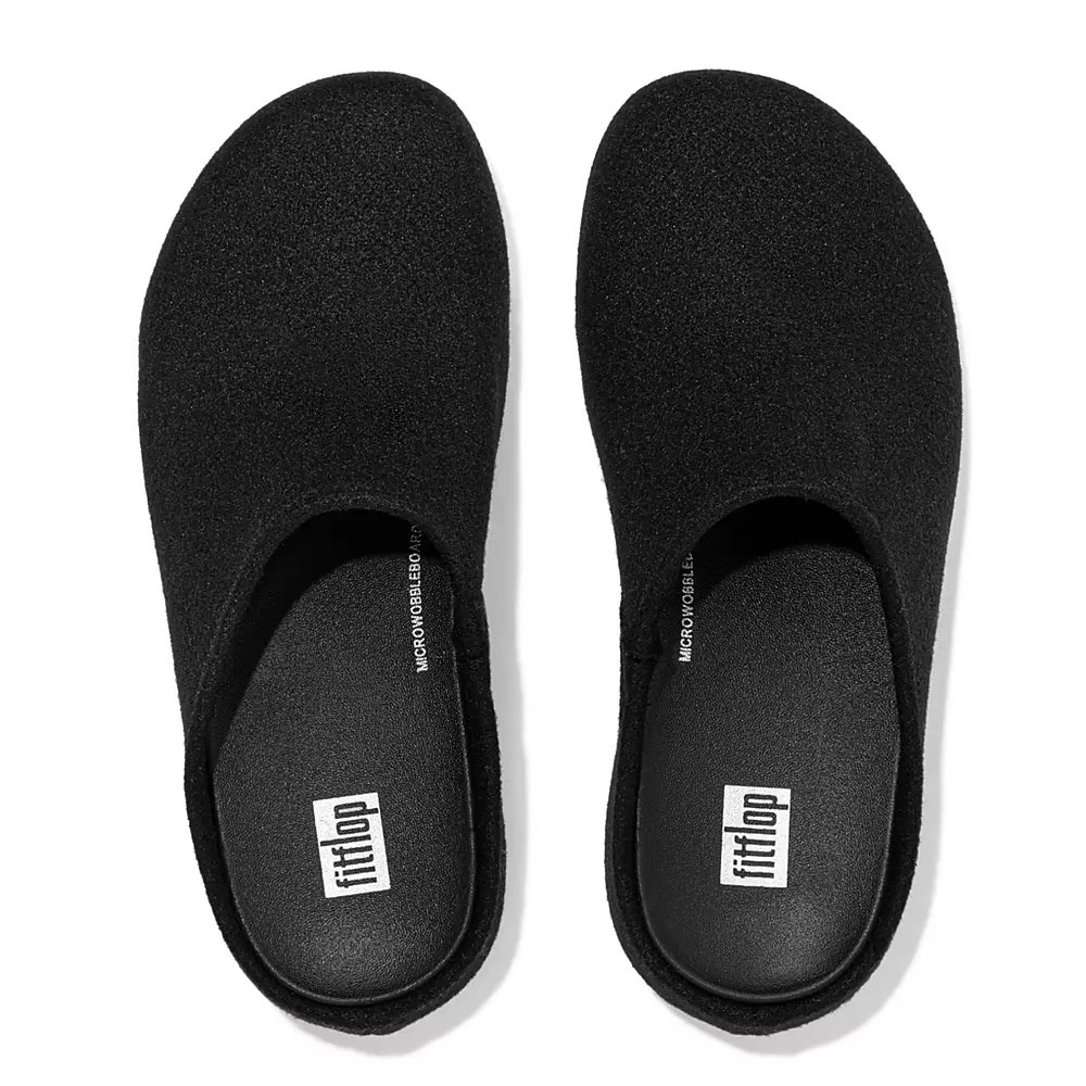 Black Women's Fitflop SHUV Cushy Felt Clogs | NZ.98CMR