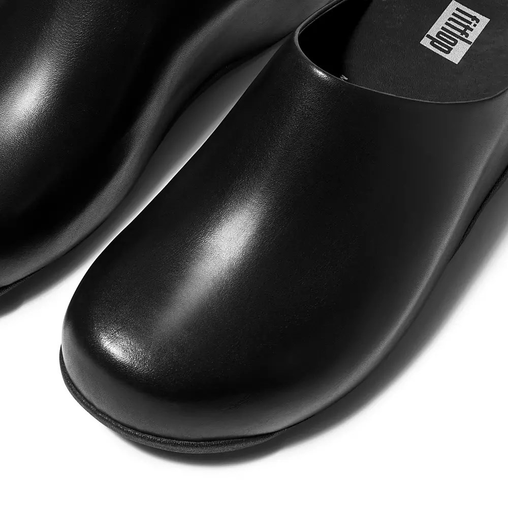 Black Women's Fitflop SHUV Leather Clogs | NZ.81KFJ