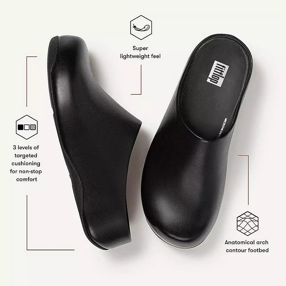 Black Women's Fitflop SHUV Leather Clogs | NZ.81KFJ