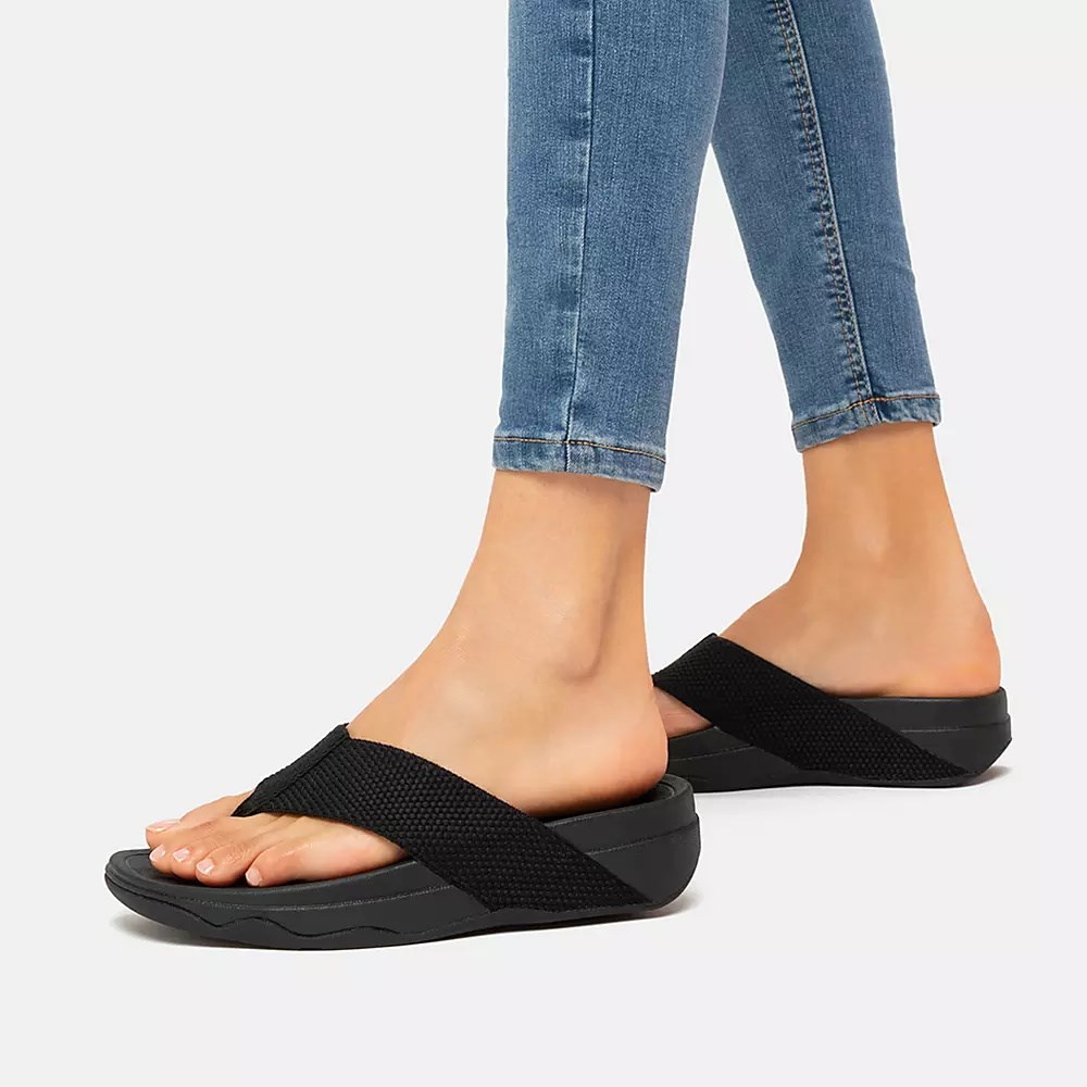 Black Women's Fitflop SURFA Toe-Post Sandals | NZ.85LPW