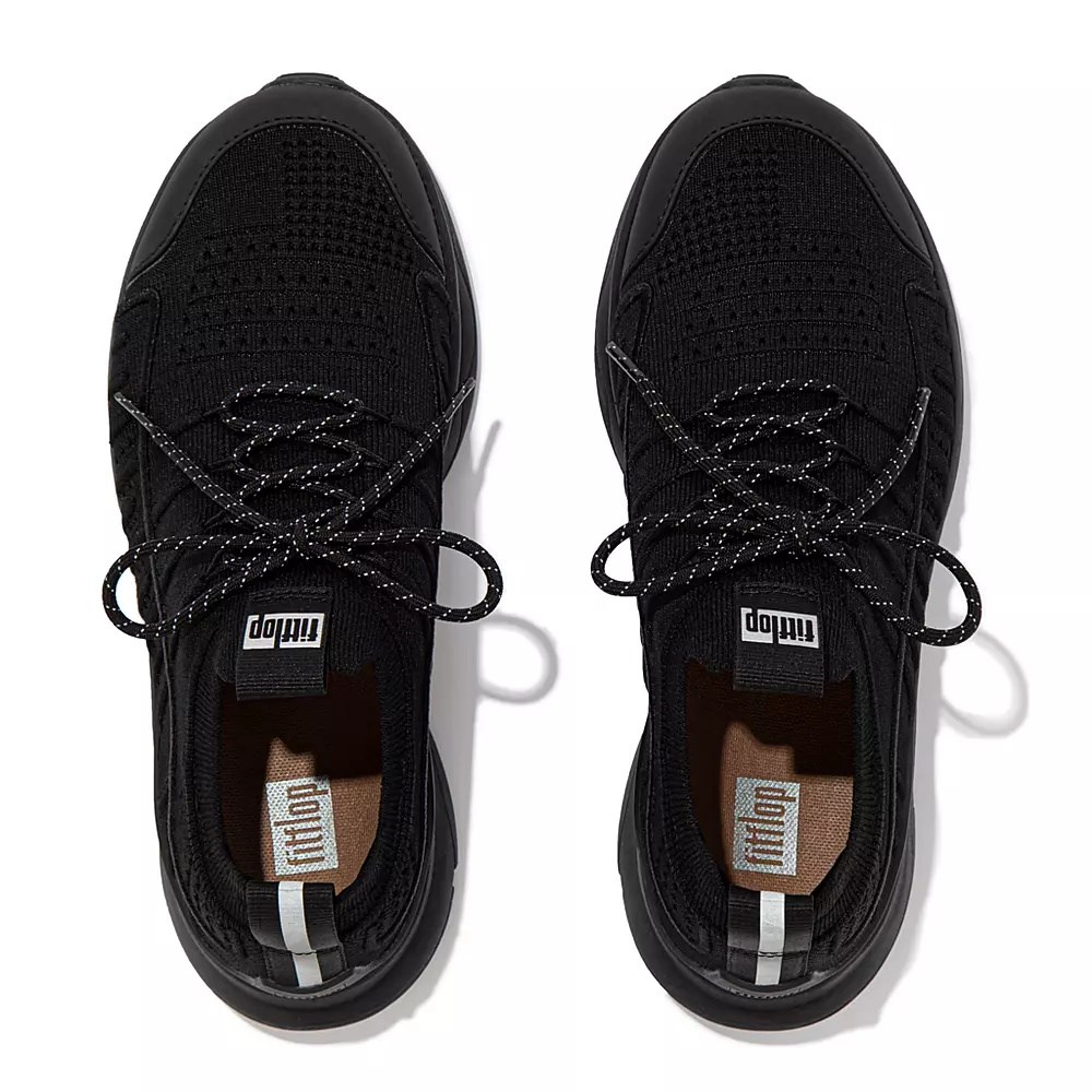 Black Women's Fitflop VITAMIN FF Knit Sneakers | NZ.83AQZ