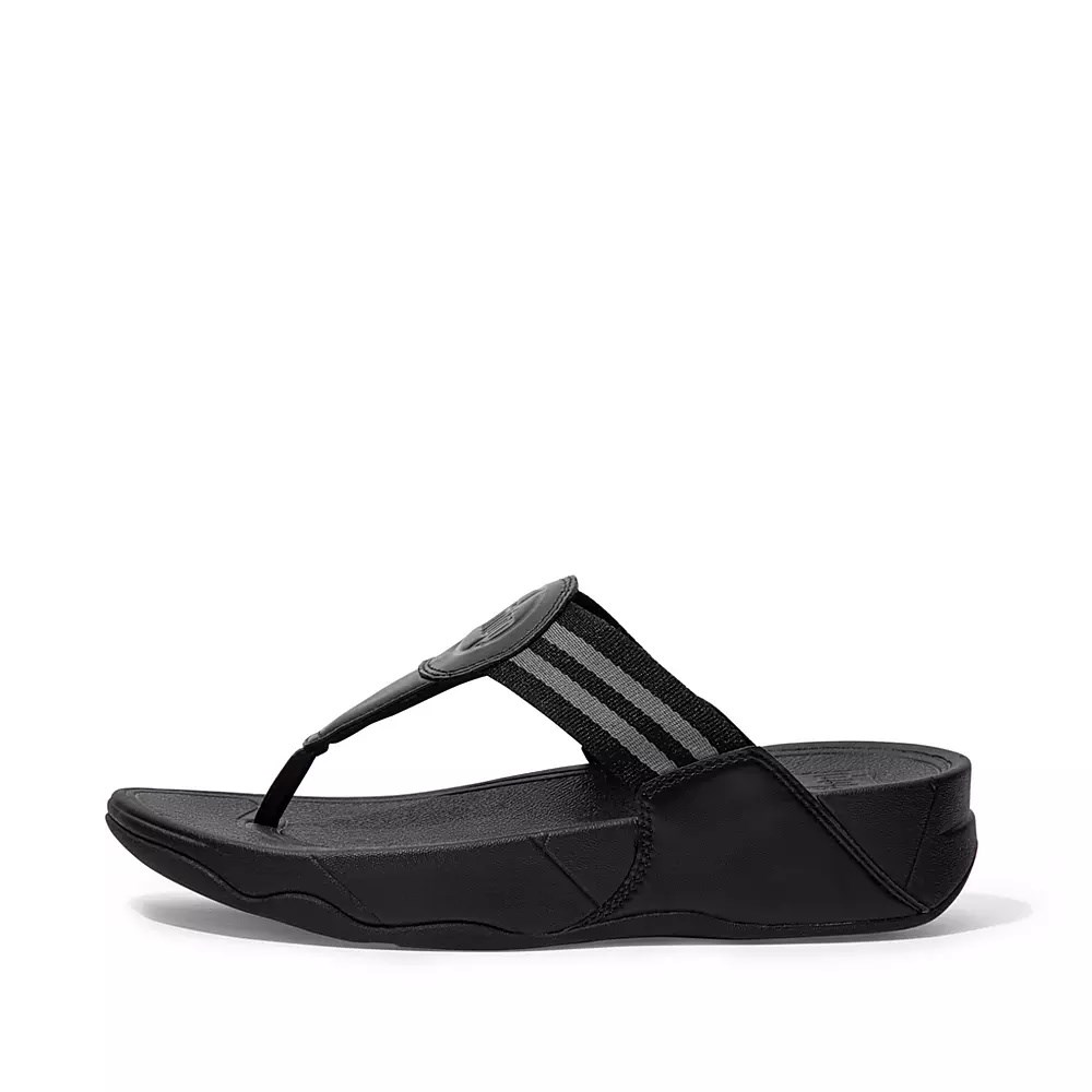 Black Women\'s Fitflop WALKSTAR Webbing Toe-Post Sandals | NZ.02DCB