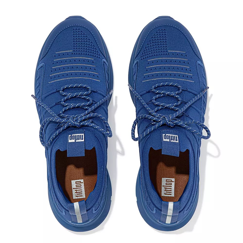 Blue Men's Fitflop VITAMIN FF Knit Sneakers | NZ.85YBF