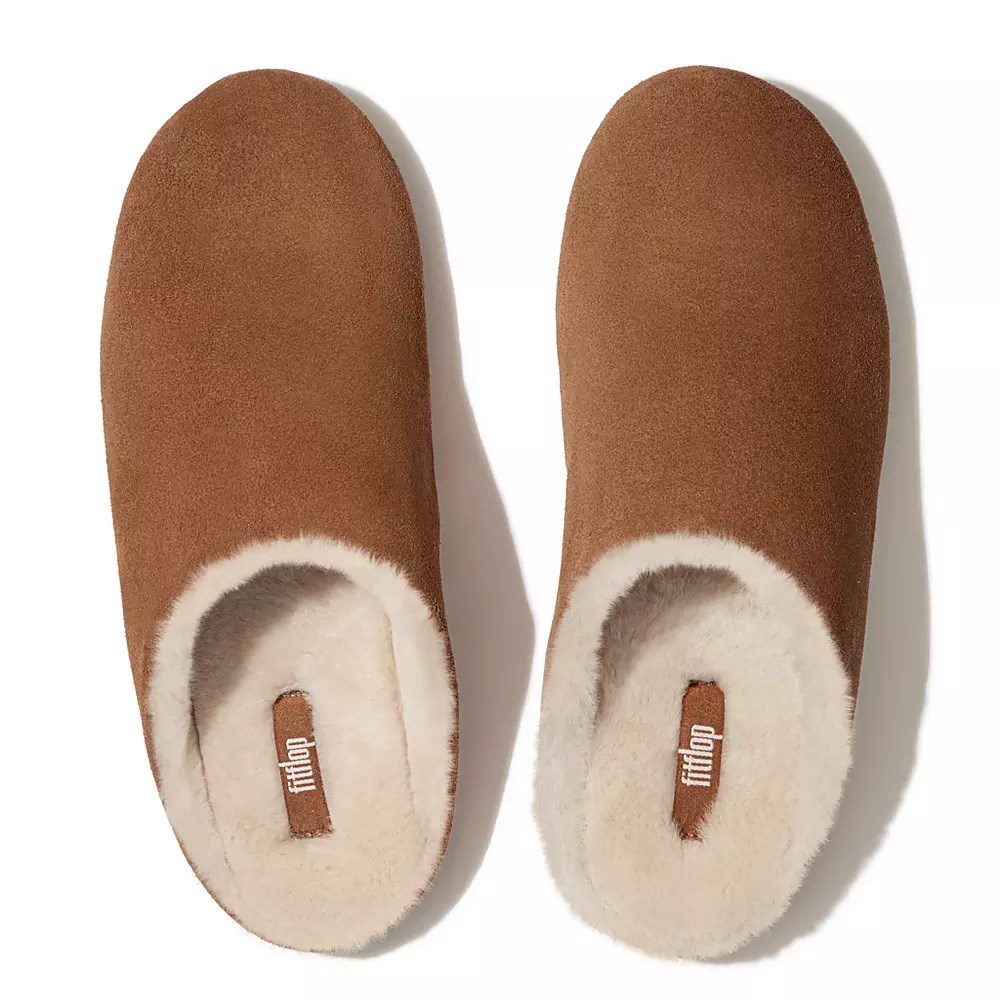 Brown Women's Fitflop CHRISSIE Shearling Suede Slippers | NZ.41KPC