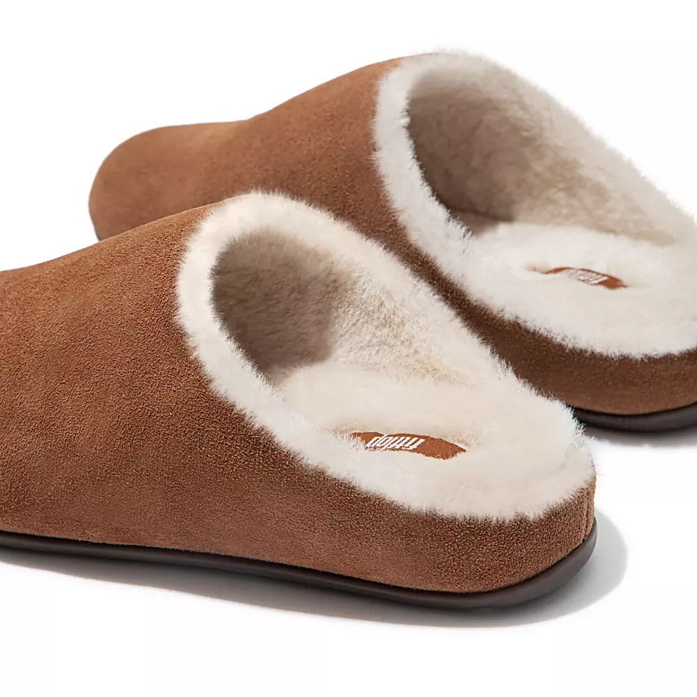 Brown Women's Fitflop CHRISSIE Shearling Suede Slippers | NZ.41KPC