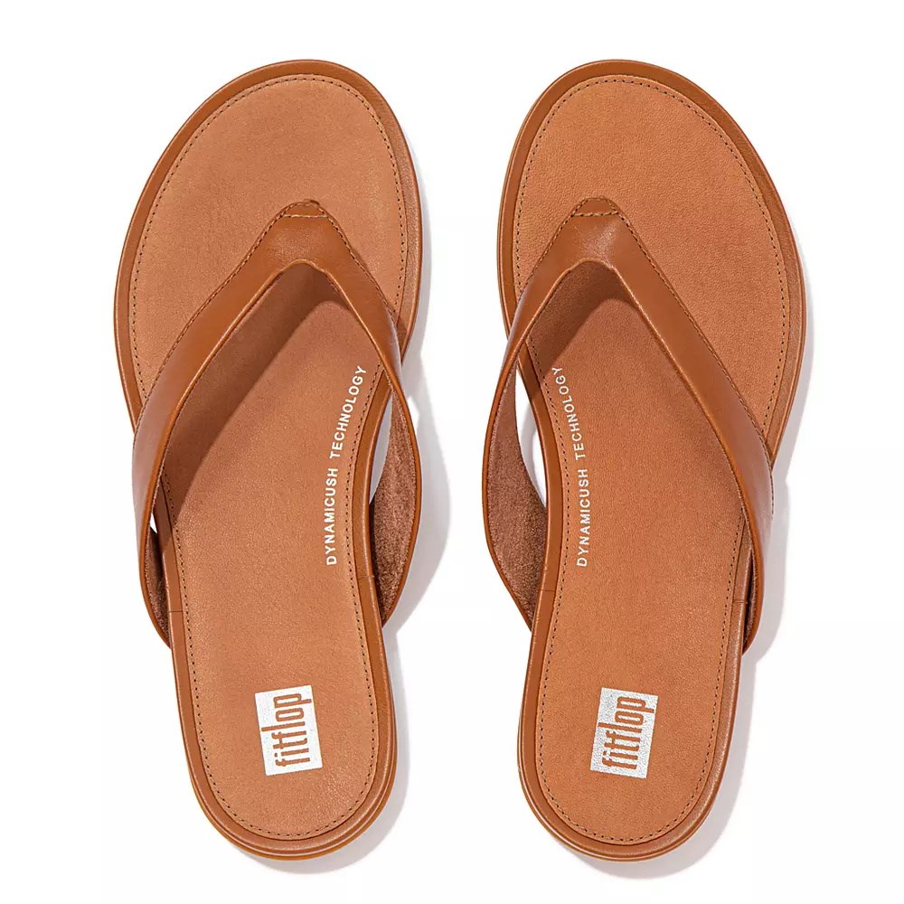 Brown Women's Fitflop GRACIE Leather Flip Flops | NZ.35CWP