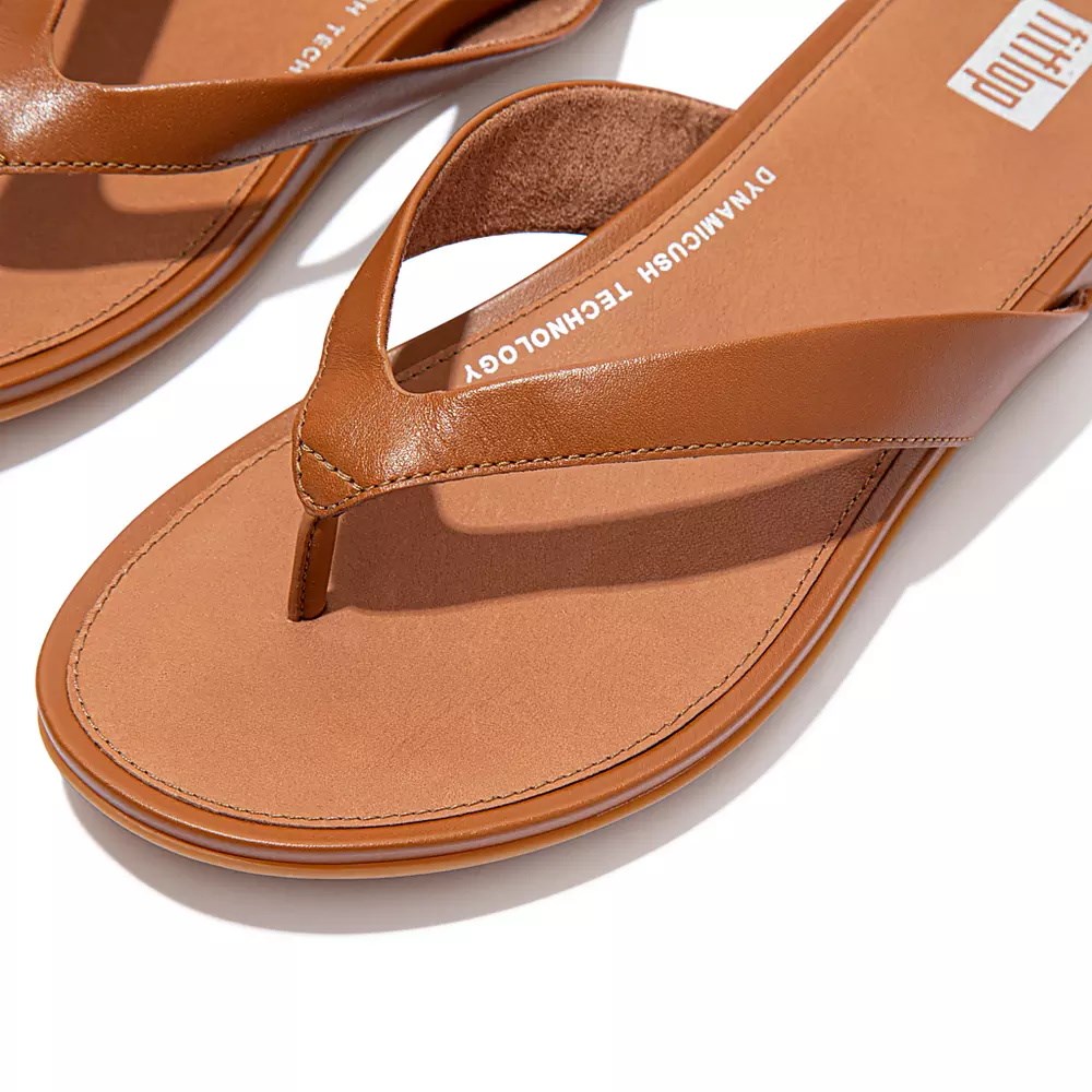 Brown Women's Fitflop GRACIE Leather Flip Flops | NZ.35CWP