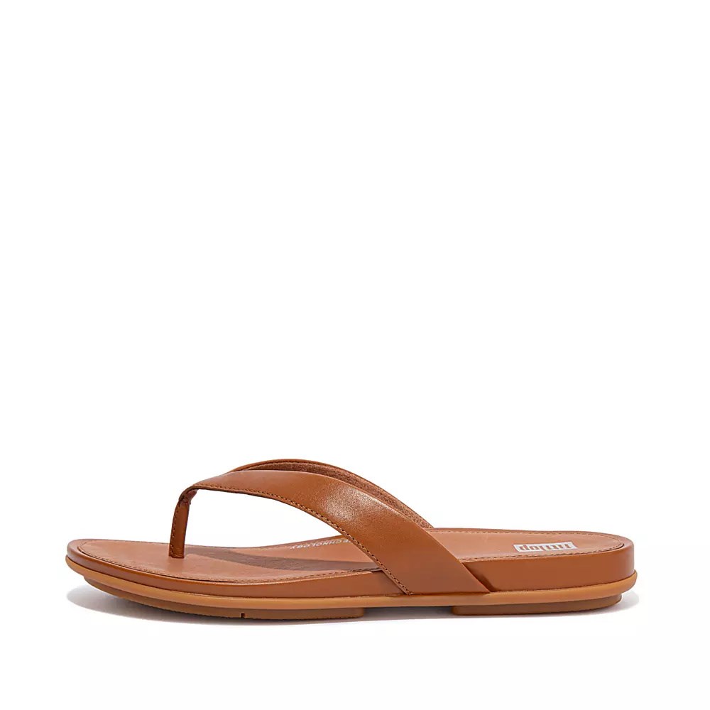 Brown Women\'s Fitflop GRACIE Leather Flip Flops | NZ.35CWP