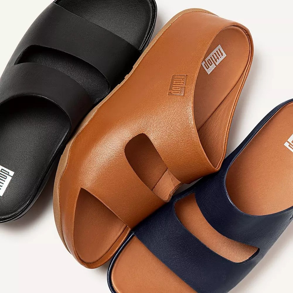 Brown Women's Fitflop SHUV Two-Bar Leather Slides | NZ.85IQR