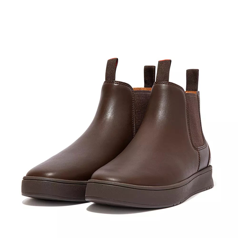 Chocolate Men's Fitflop MARGAN Waterproof Leather Chelsea Boots | NZ.90YBO