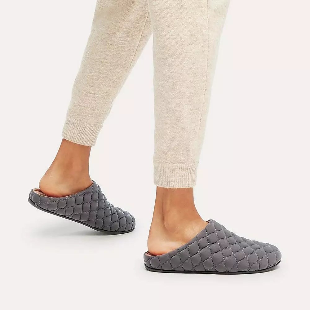 Dark Grey Women's Fitflop CHRISSIE Quilted Slippers | NZ.73JTO