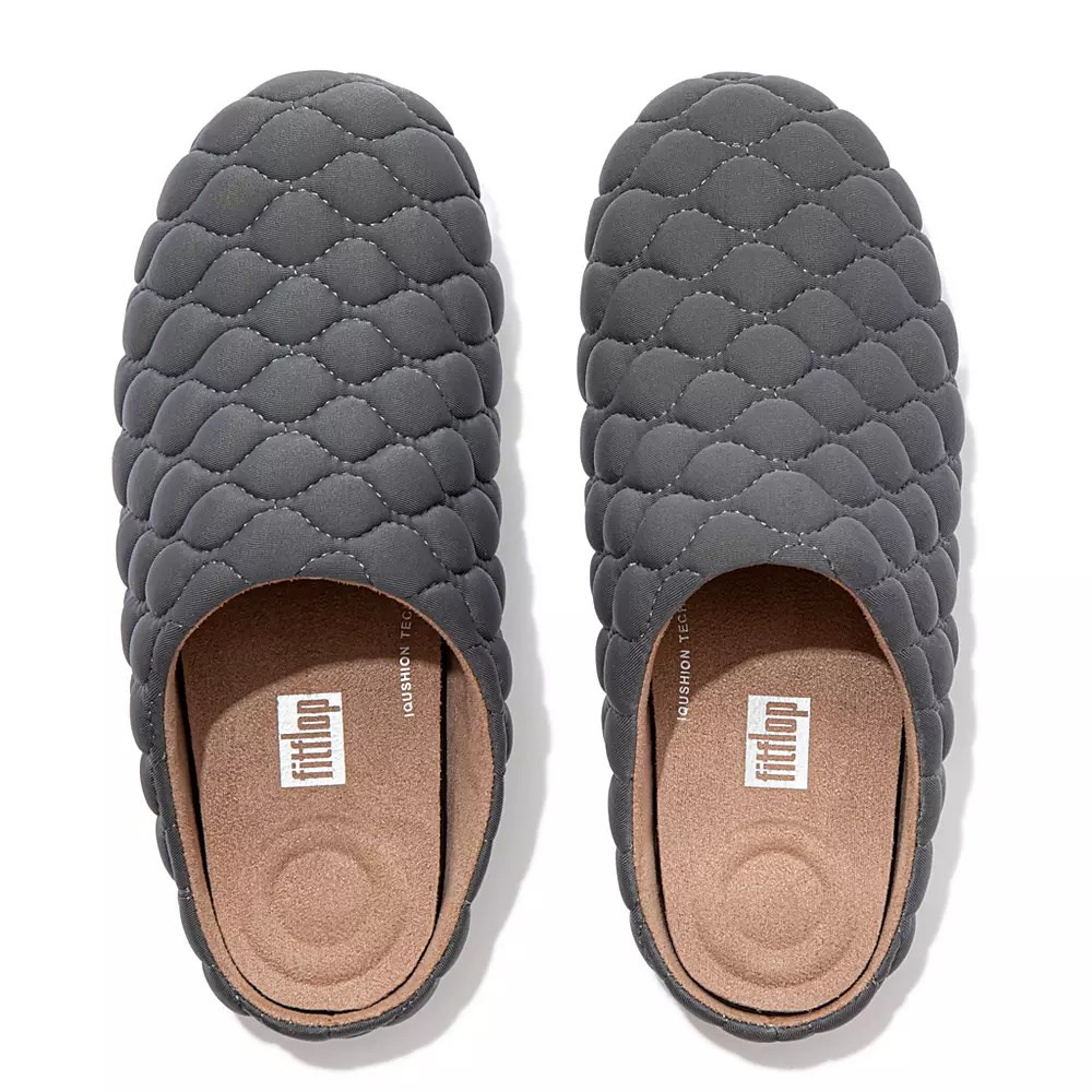 Dark Grey Women's Fitflop CHRISSIE Quilted Slippers | NZ.73JTO