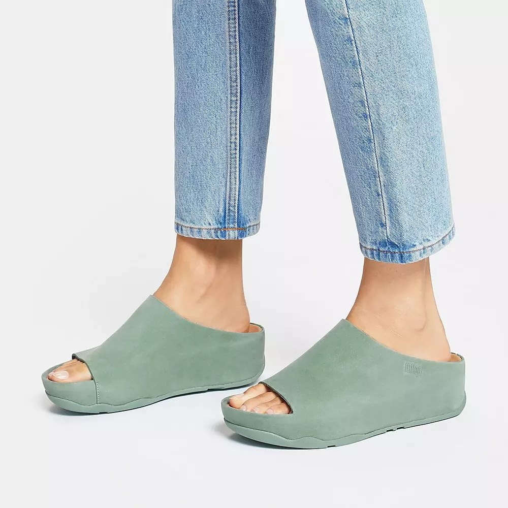 Green Women's Fitflop SHUV Nubuck Slides | NZ.56WVR