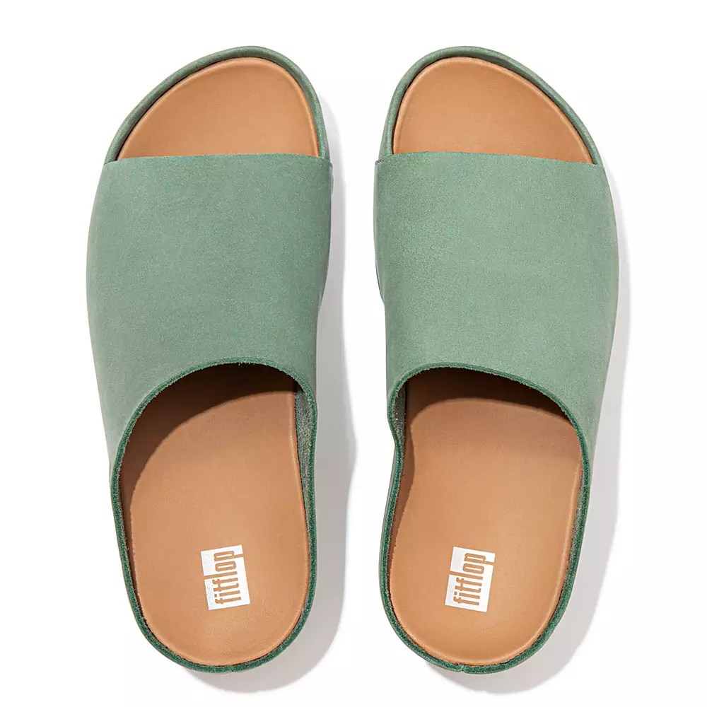 Green Women's Fitflop SHUV Nubuck Slides | NZ.56WVR