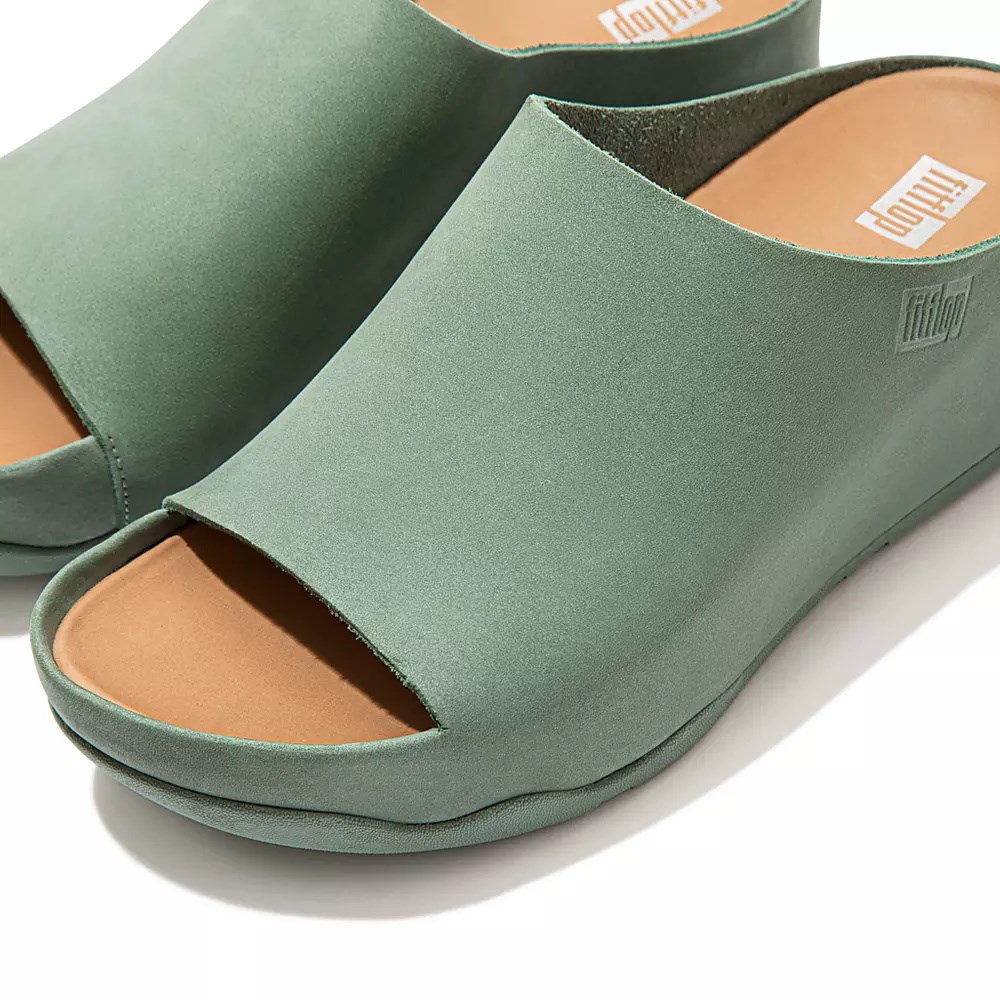 Green Women's Fitflop SHUV Nubuck Slides | NZ.56WVR