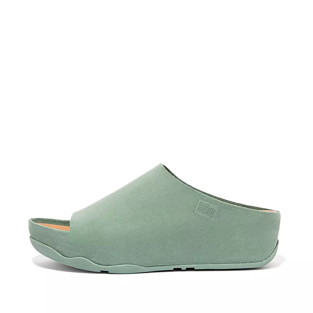 Green Women\'s Fitflop SHUV Nubuck Slides | NZ.56WVR