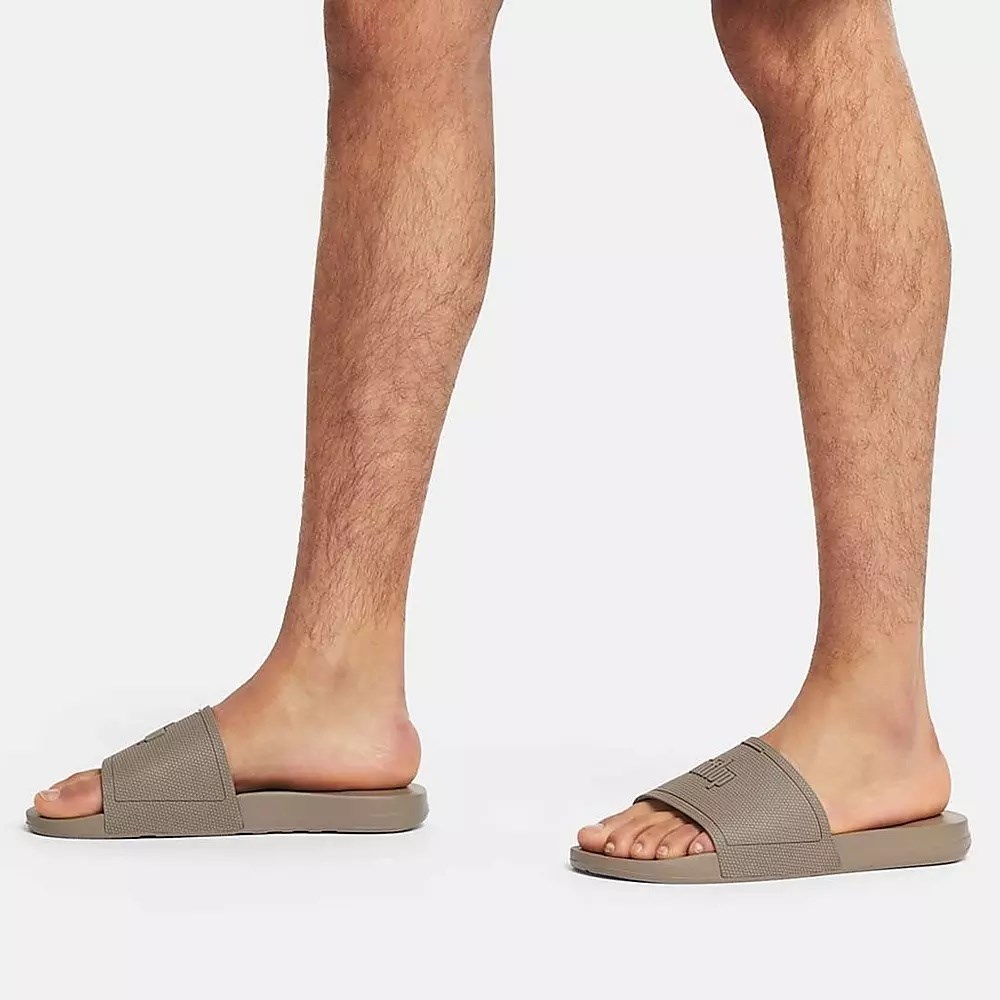 Grey Men's Fitflop IQUSHION Pool Slides | NZ.76OUY