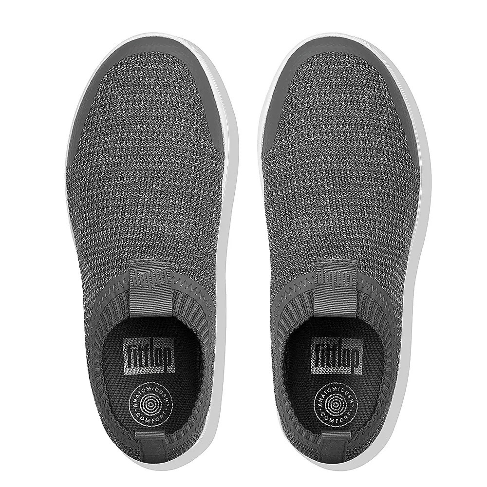 Grey Women's Fitflop ÜBERKNIT Metallic Weave Slip On Sneakers | NZ.10AIK