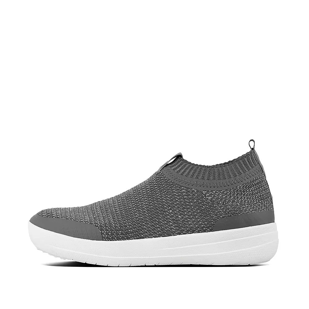 Grey Women\'s Fitflop ÜBERKNIT Metallic Weave Slip On Sneakers | NZ.10AIK