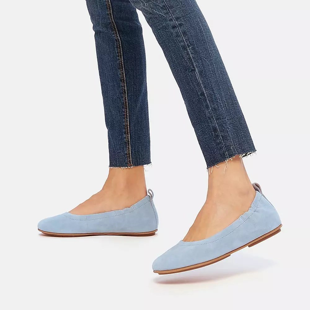 Light Blue Women's Fitflop ALLEGRO Suede Ballet Flats | NZ.53RNH