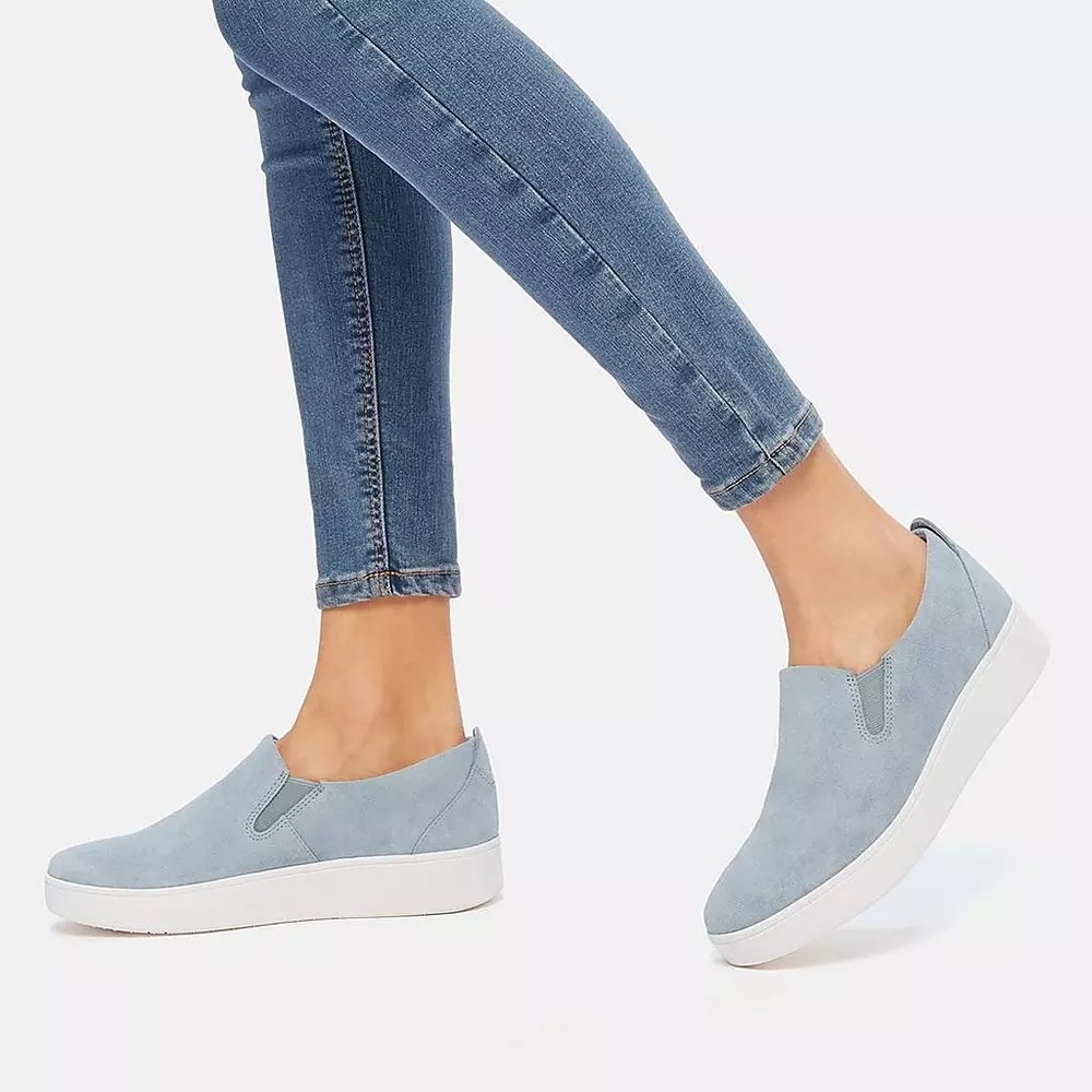 Light Blue Women's Fitflop RALLY Suede Slip On Sneakers | NZ.09VGO