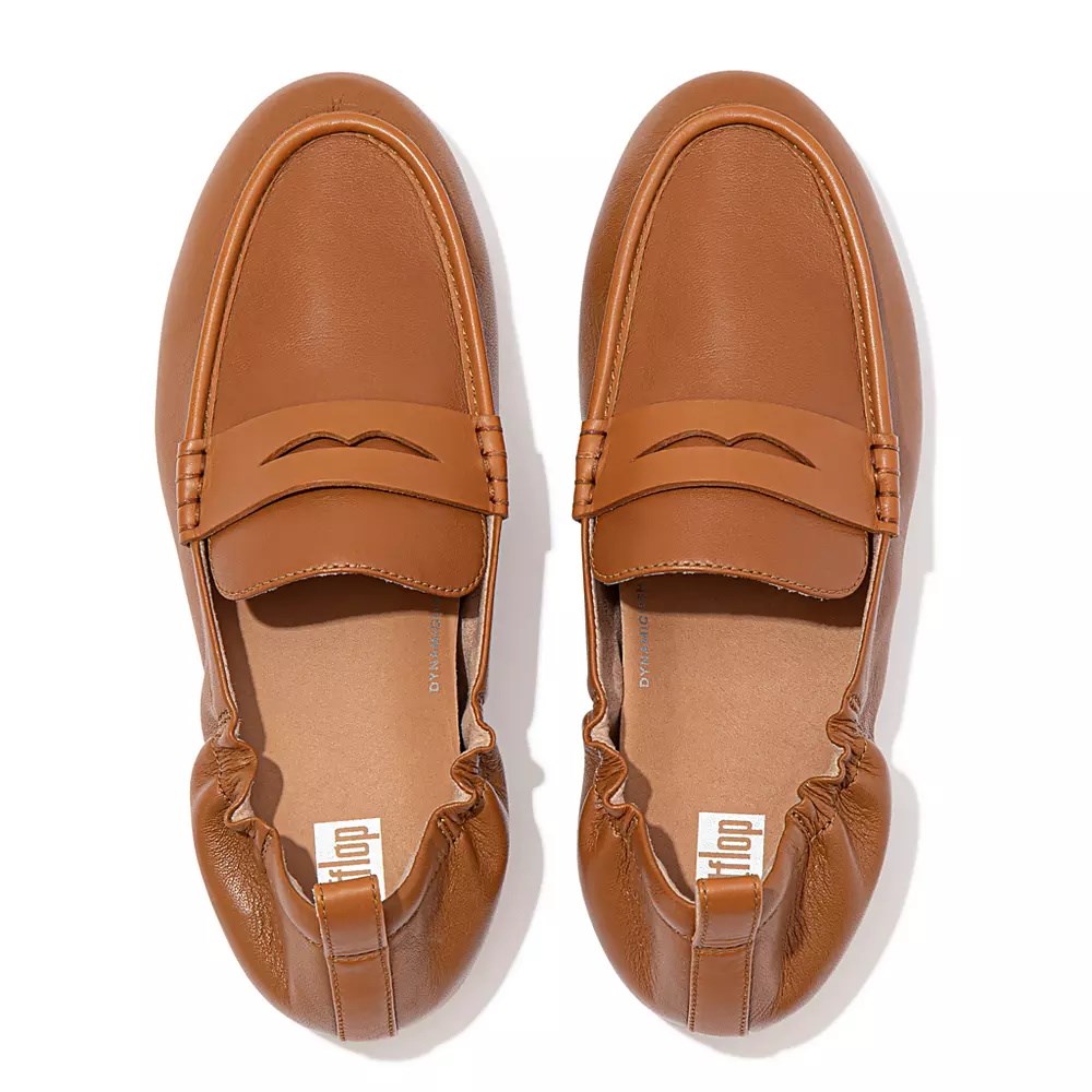 Light Brown Women's Fitflop ALLEGRO Leather Penny Loafers | NZ.43EBQ