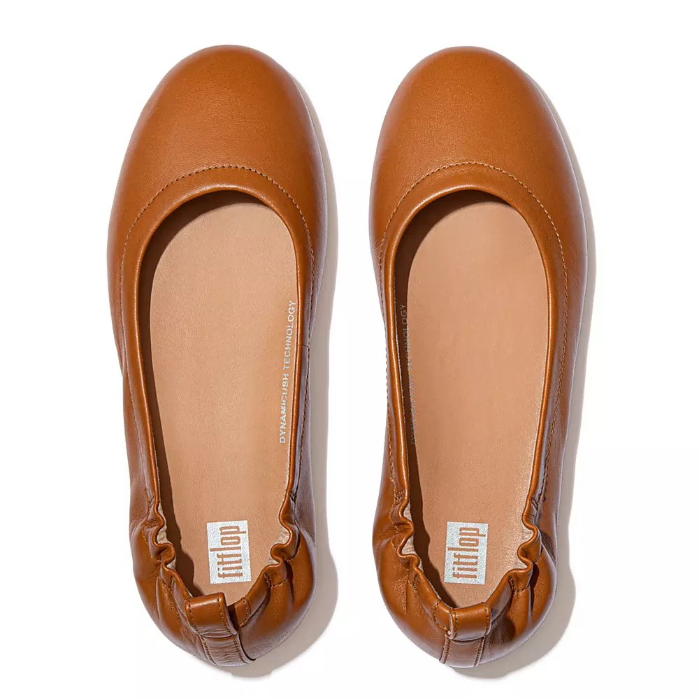 Light Brown Women's Fitflop ALLEGRO Soft Leather Ballet Flats | NZ.76FNZ