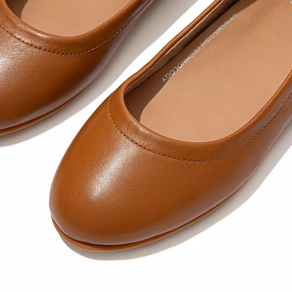 Light Brown Women's Fitflop ALLEGRO Soft Leather Ballet Flats | NZ.76FNZ