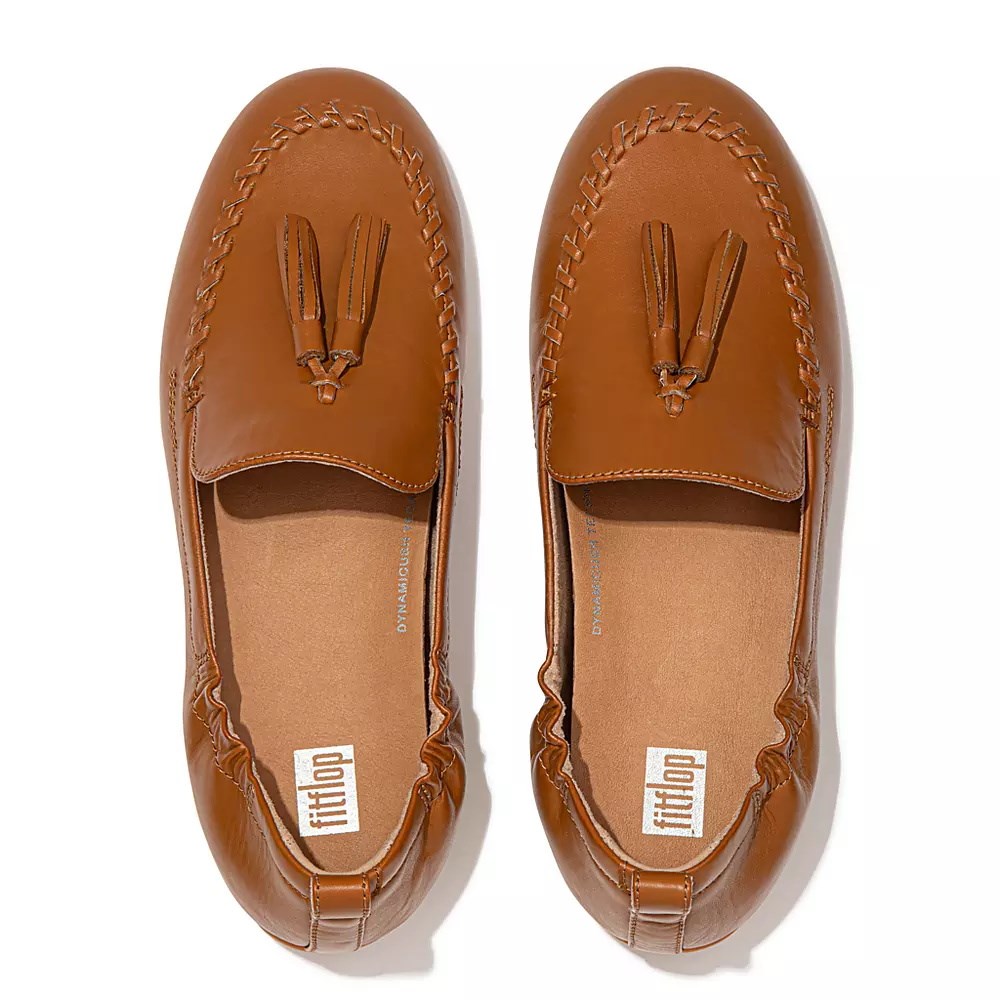 Light Brown Women's Fitflop ALLEGRO Tassel Leather Loafers | NZ.09LJC