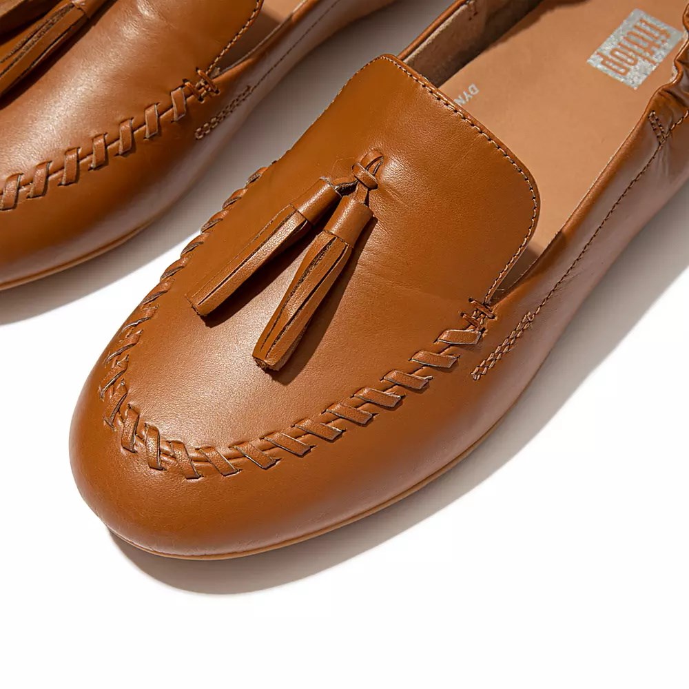 Light Brown Women's Fitflop ALLEGRO Tassel Leather Loafers | NZ.09LJC