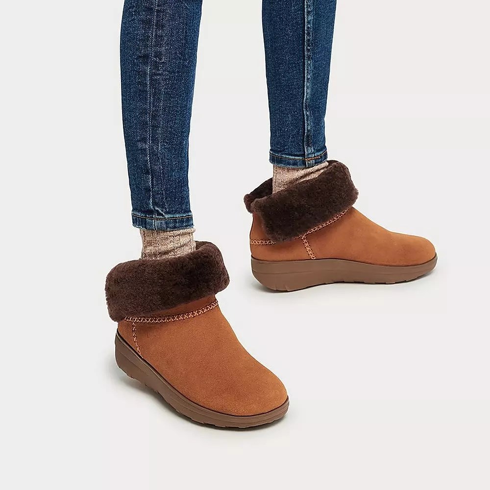 Light Brown Women's Fitflop MUKLUK SHORTY Shearling-Lined Suede Ankle Boots | NZ.93HSY