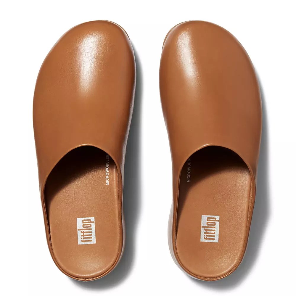 Light Brown Women's Fitflop SHUV Leather Clogs | NZ.34EKM