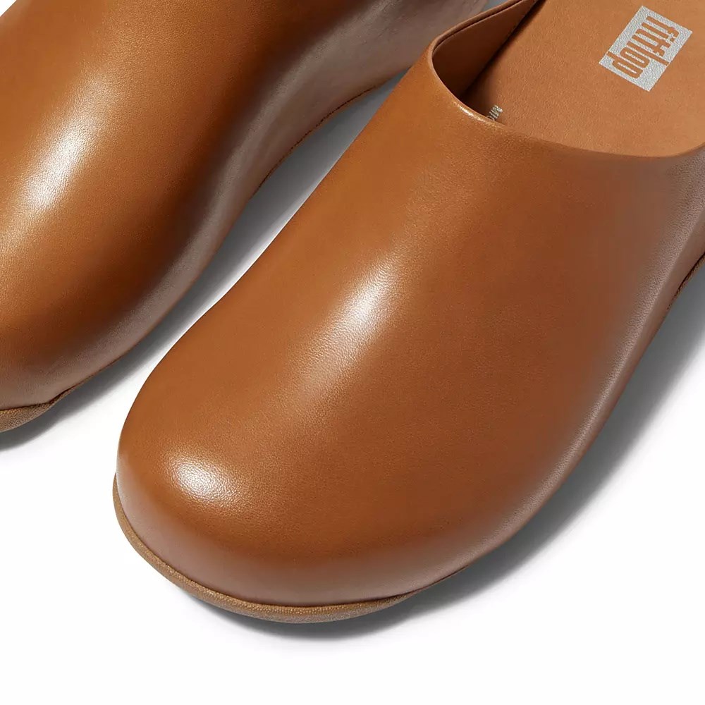 Light Brown Women's Fitflop SHUV Leather Clogs | NZ.34EKM