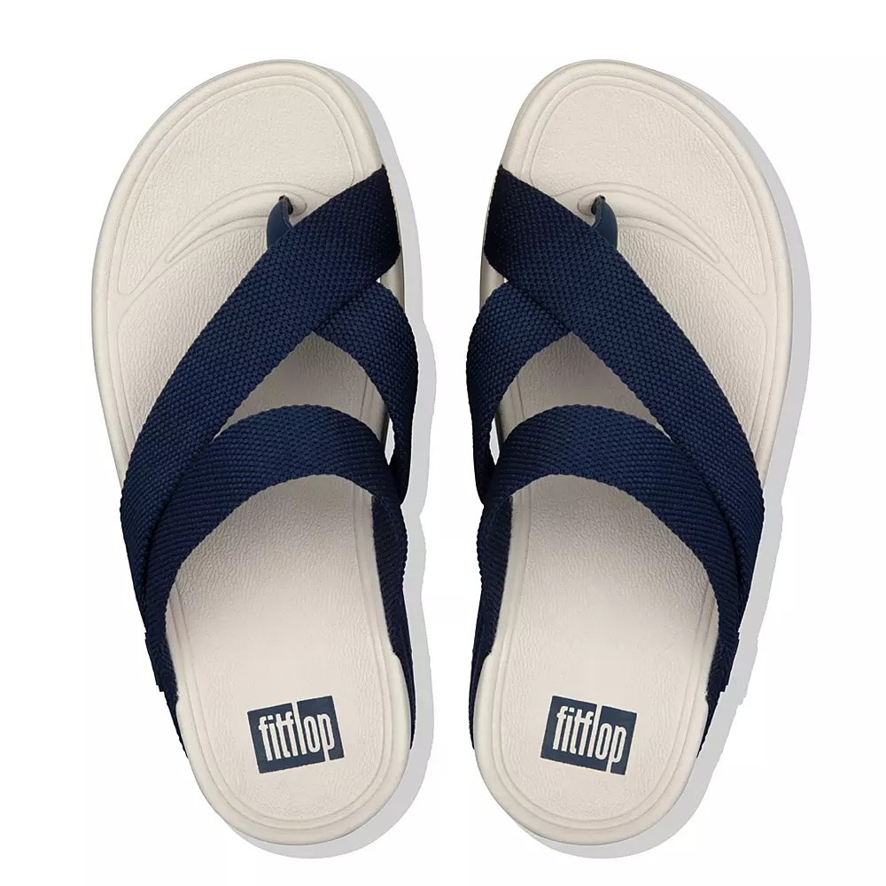 Navy Men's Fitflop SLING Weave Toe-Post Sandals | NZ.56UMJ